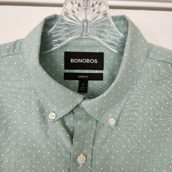Bonobos Men's LG Tailored Fit Long Slv Button Front Shirt Polka Dot Mint Green - Picture 2 of 10